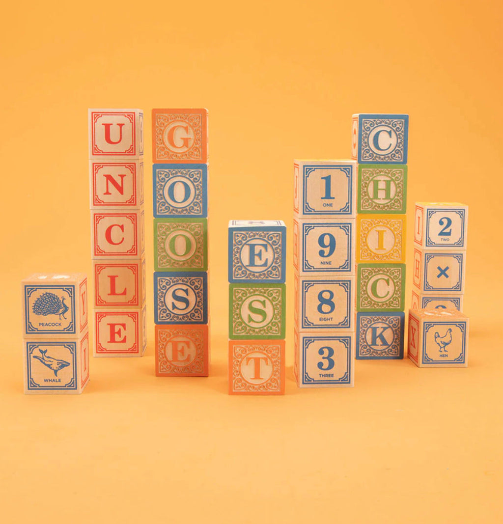 Uncle Goose Classic Wooden ABC Blocks with Wagon - Andnest.com